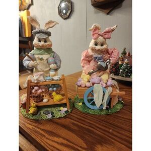 Vintage Peter & Patricia Rabbit Handpainted Easter Decoration Figurines Set Of 2